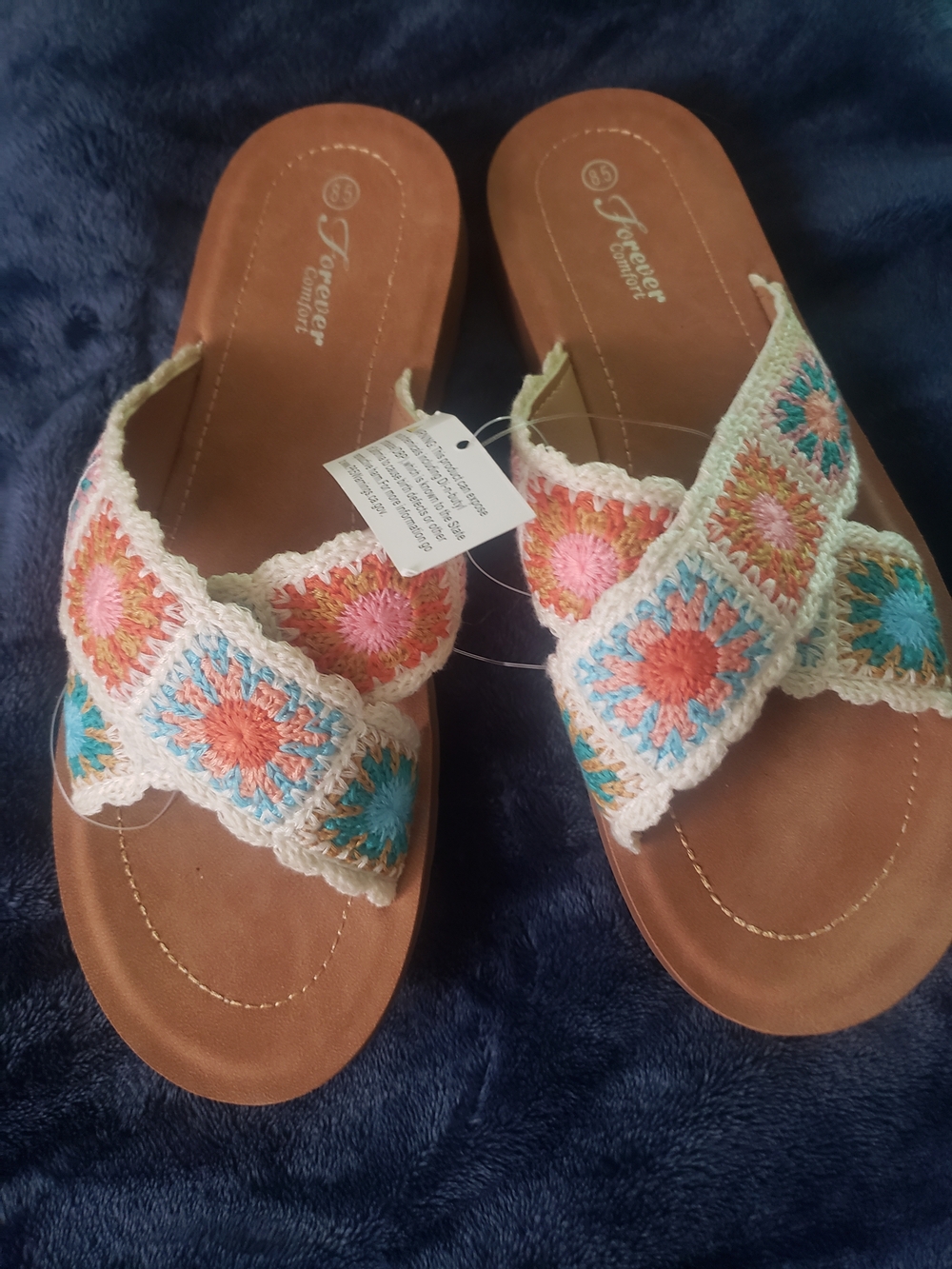 Forever 21 Multicolor Crochet Slide Sandals - Coral, Pink, Turquoise & Cream